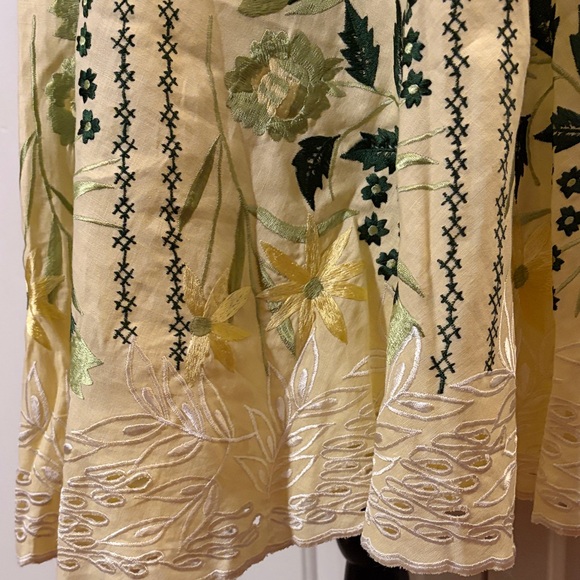 Sue Wong Vintage Yellow and Green Embroidered Midi Dress - Picture 5 of 10